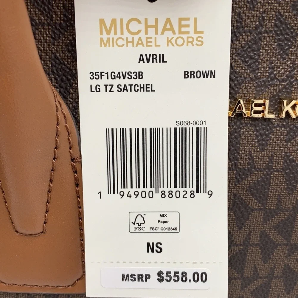 MICHAEL KORS AVRIL LARGE TOP ZIP SATCHEL BROWN/LUGGAGE SIGNATURE COLOR